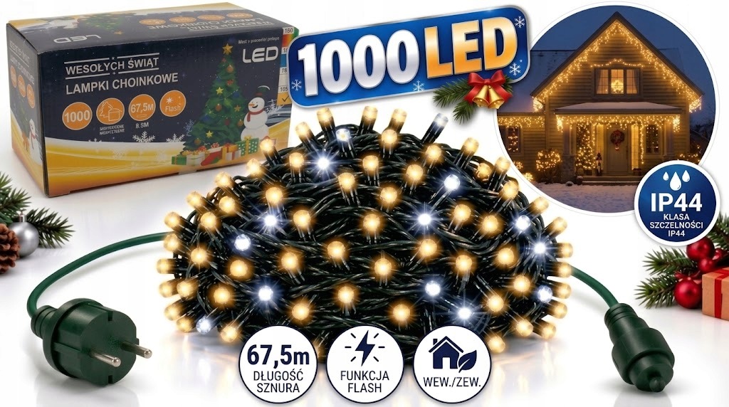 Lampičky 1000 Led 67,5 m teplé/studené Flash