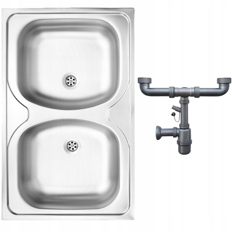 Nerezový dřez 80x50 dvoudílný se sifonem, na desku, robustní