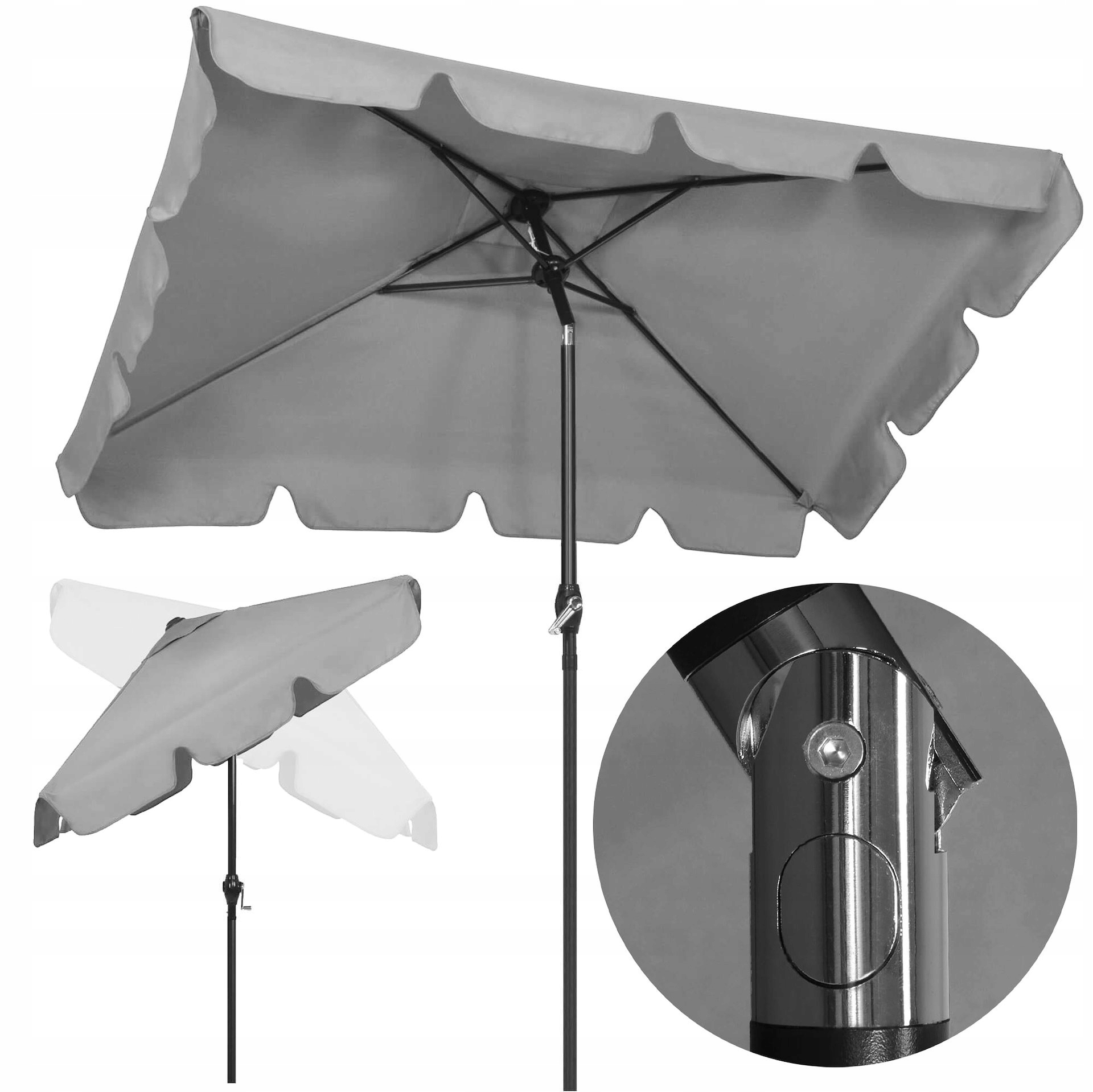 Velký Zahradní Slunečník Šedý, Lámaný, Balkonový, 240 cm, S Klikou, Pevný