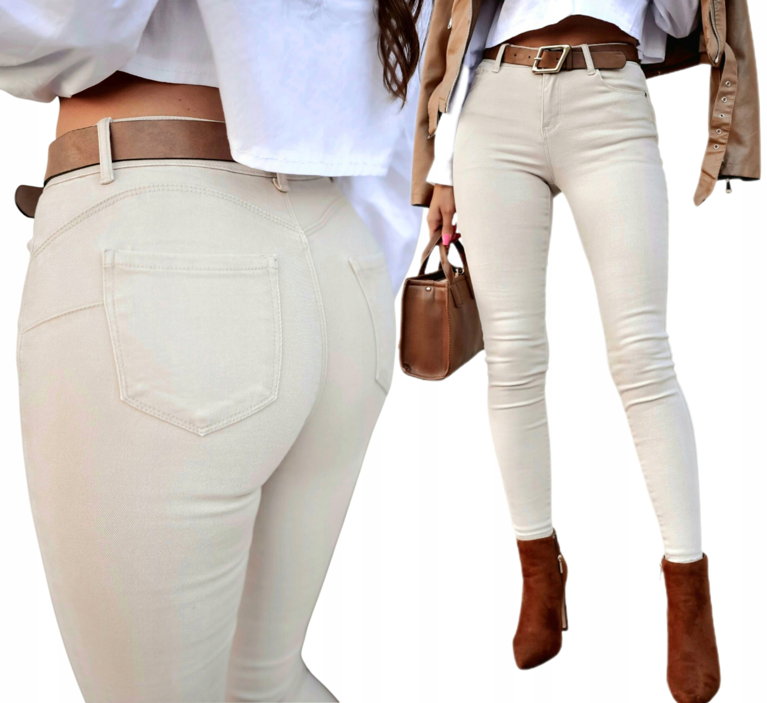 Jeansy M.Sara Beżowe Rurki Push-Up Wysoki Stan Rozmiar Xs