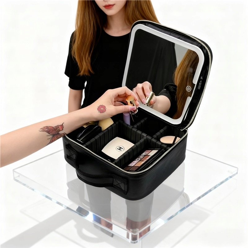 Kosmetická Taštička S Led Zrcátkem, Kožená Jako Dárek, Kufřík, Make-up