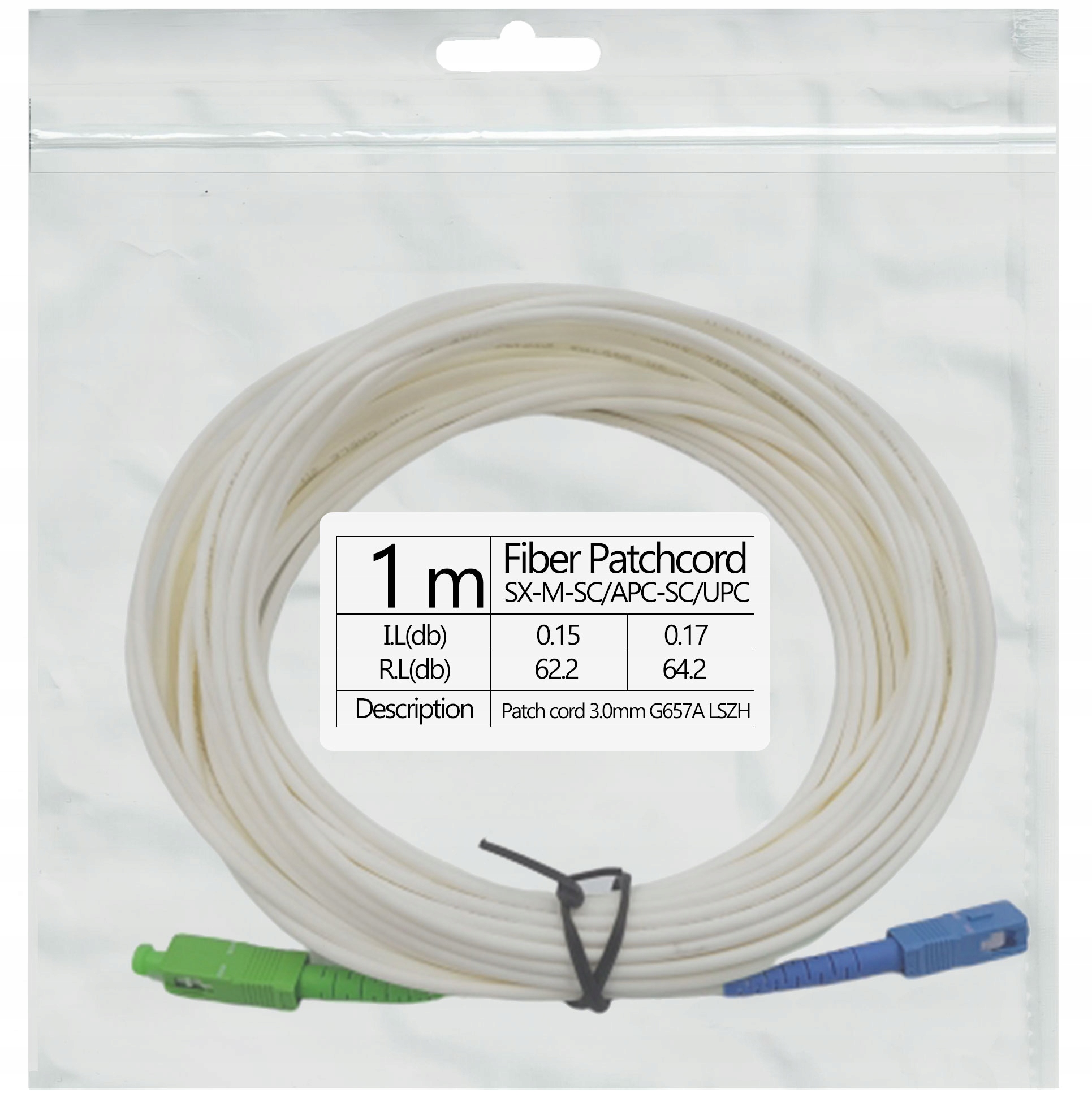 Patchcord światłowód kabel SC/APC-SC/UPC 1m simple