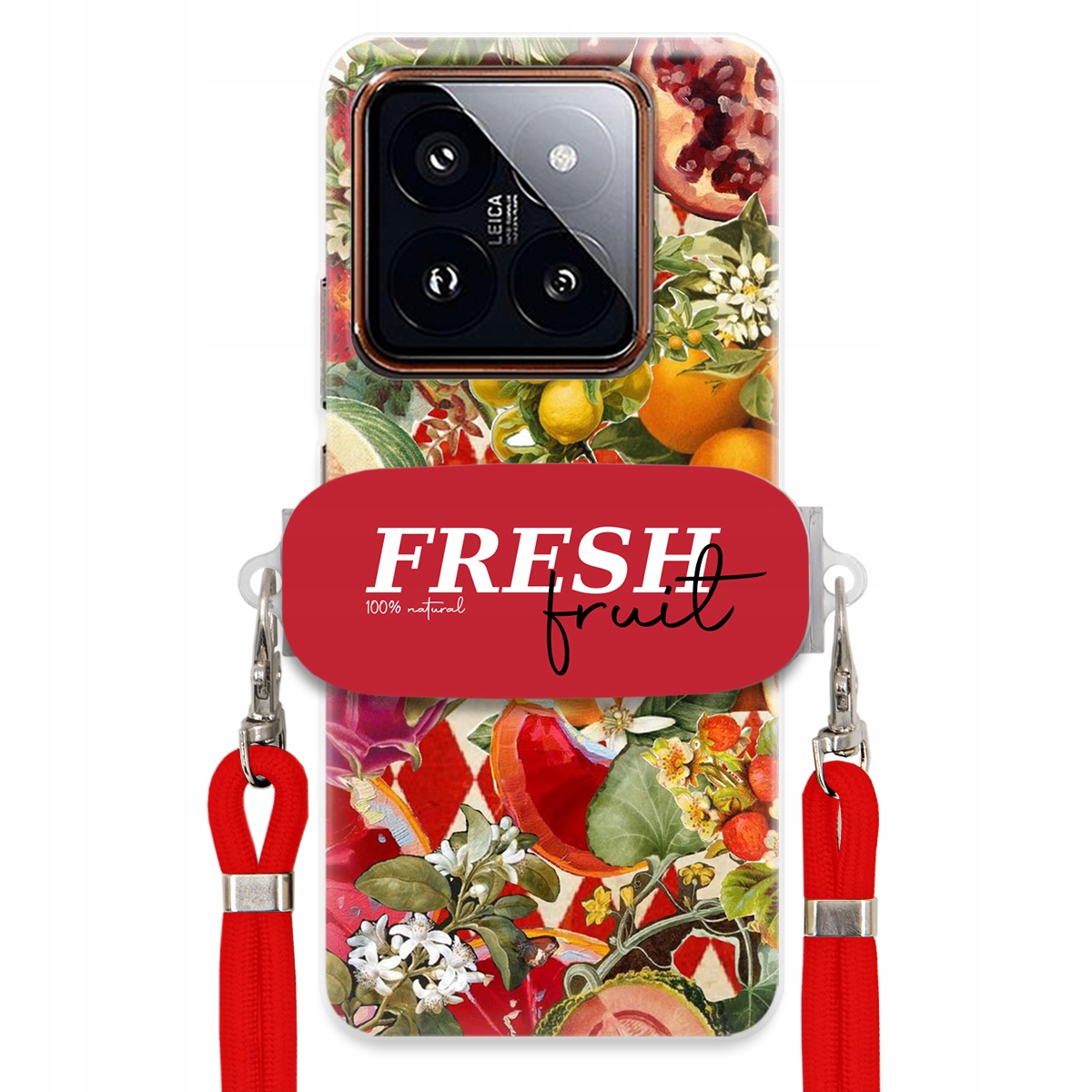 Puzdro pre Xiaomi 14 Pro Červené Crossbody vodítko držiak Fresh Fruit Ovocie