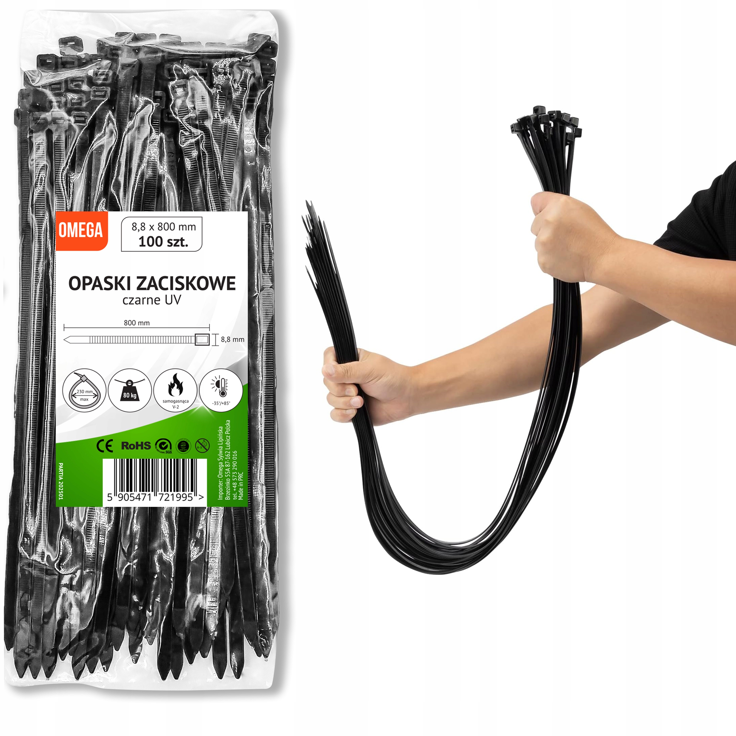 Opaski Trytki Zaciskowe Kablowe Uv Czarne 8,8X800 Mocne Odporne