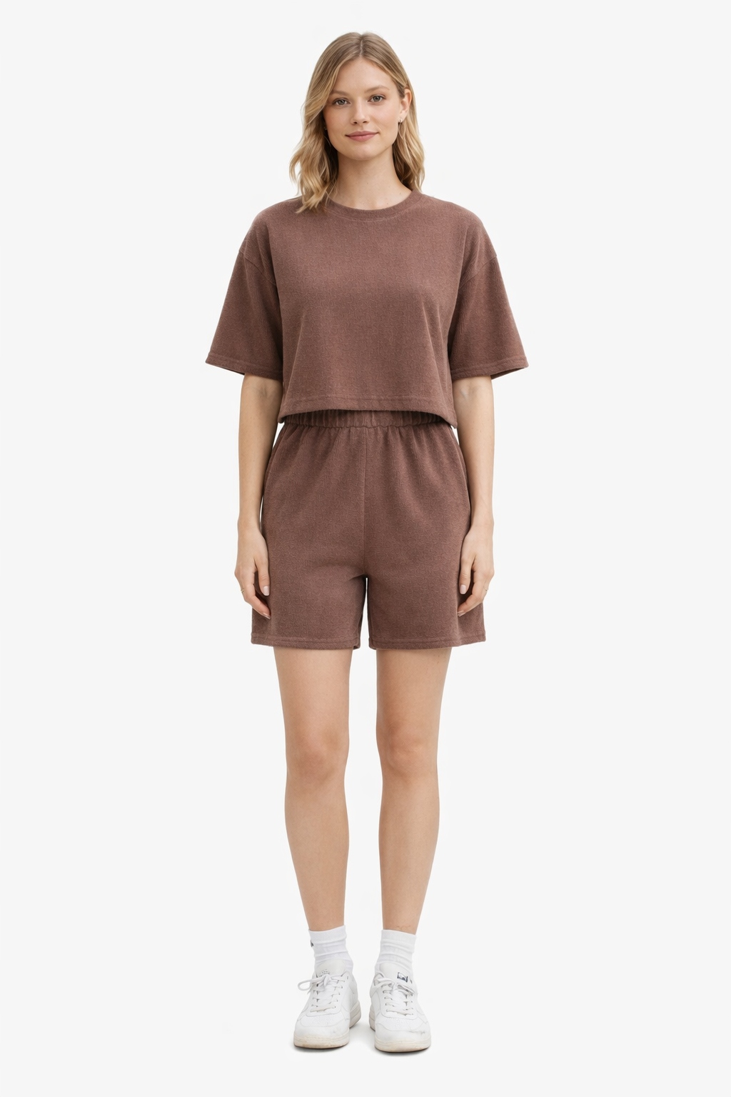 Bavlněný Komplet Krátký Hnědý Top A Šortky S I3A
