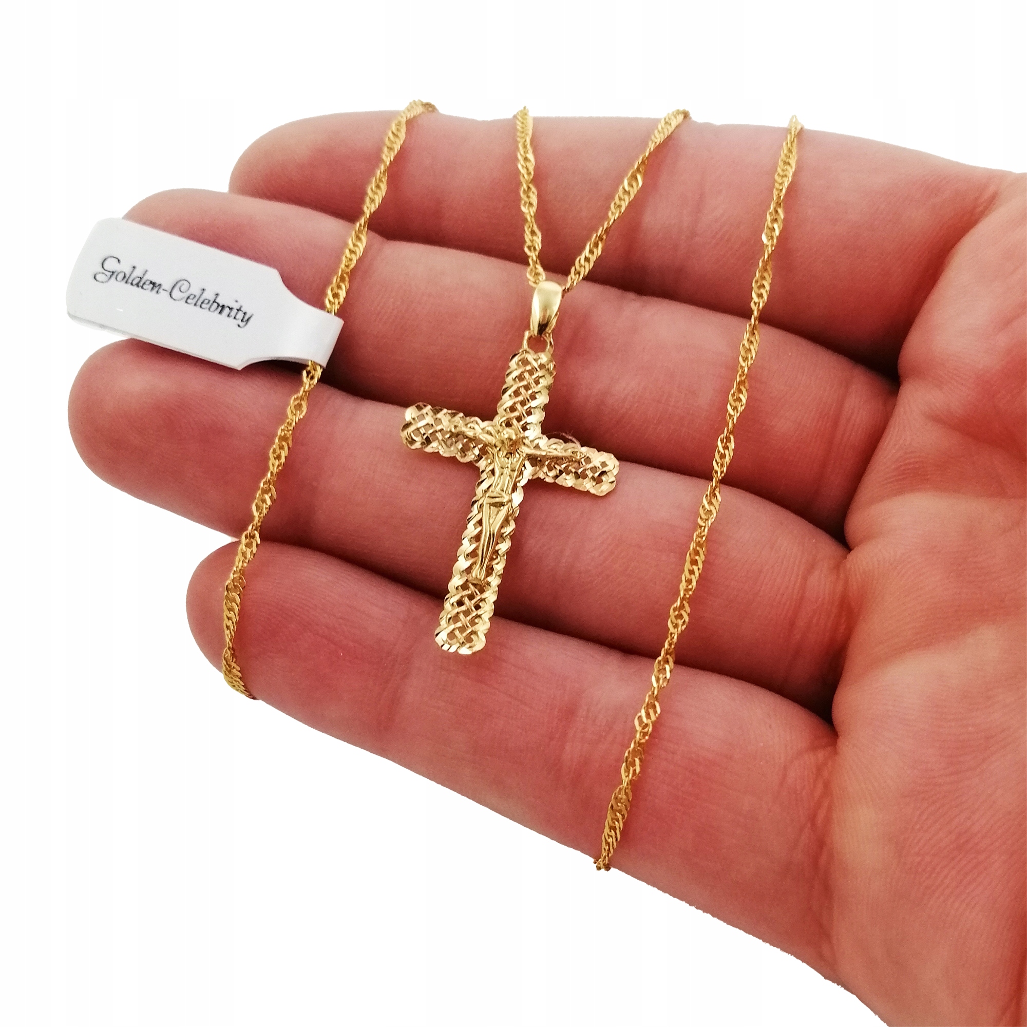 ZŁOTY ŁAŃCUSZEK+KRZYŻYK SREBRO 925 KOMUNIA CHRZEST Stan opakowania oryginalne