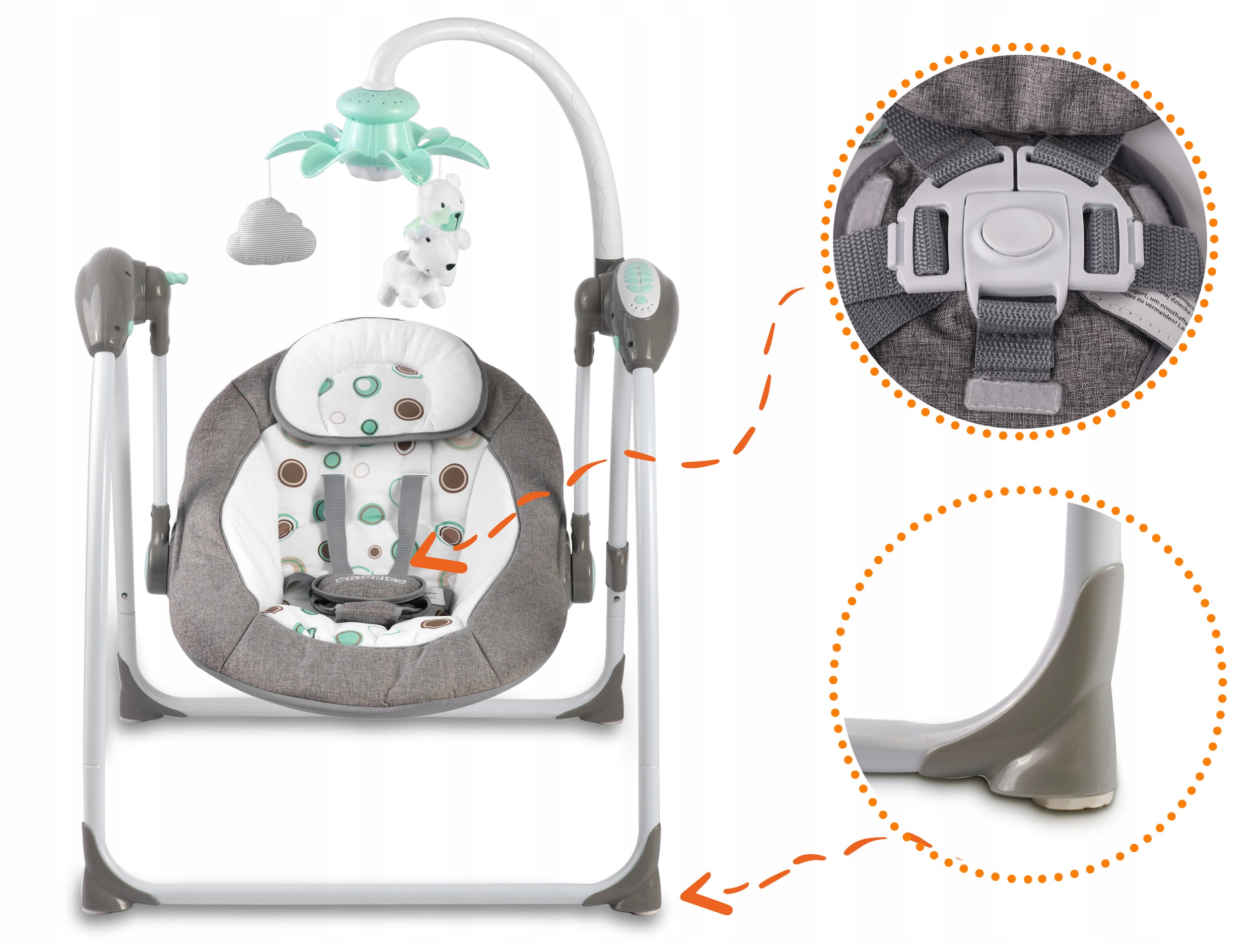 LEŻACZEK BUJACZEK AUTOMATYCZNY HUŚTAWKA KOŁYSKA MOSKITIERA KARUZELA SMART Rodzaj Leżaczek