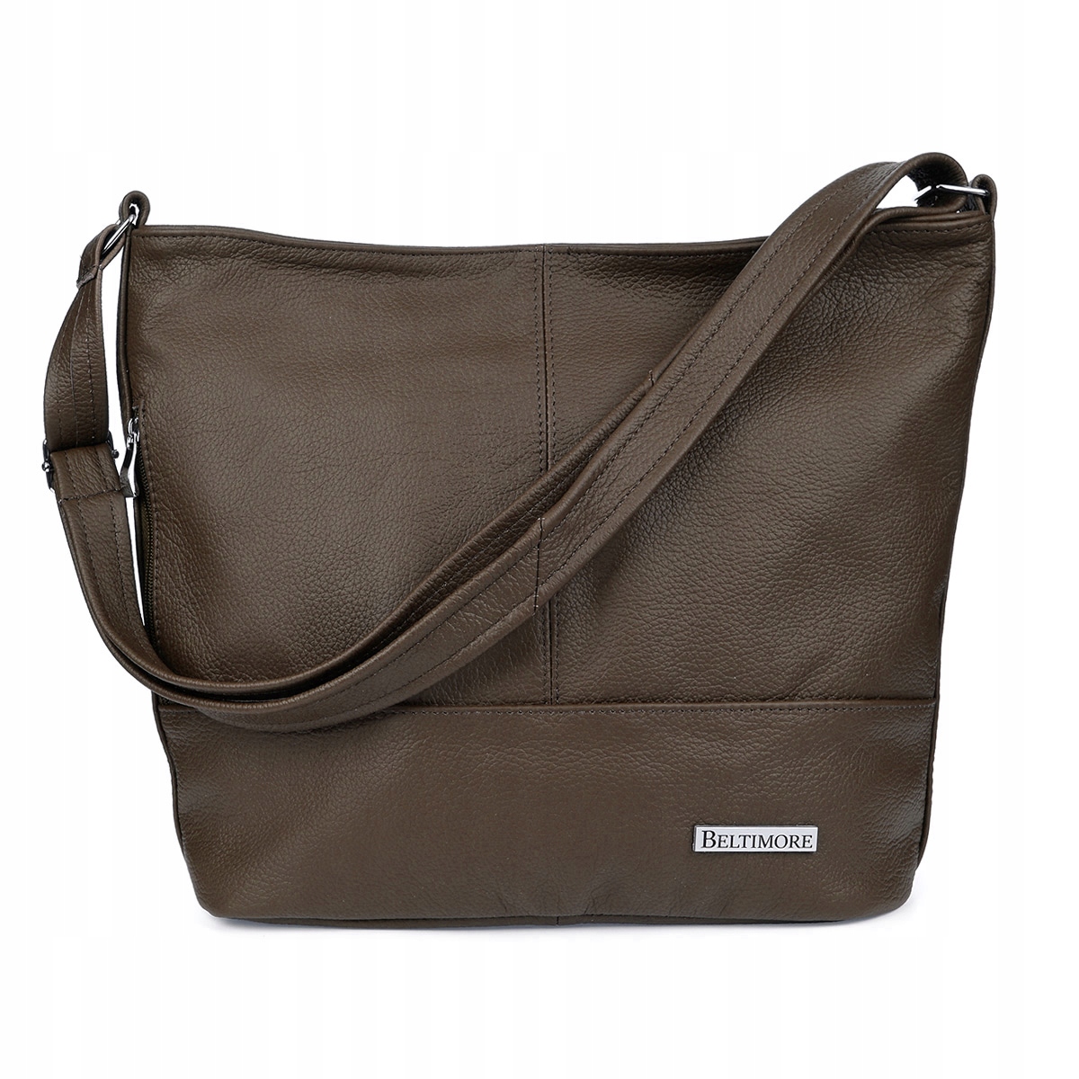 Hnědá kožená kabelka přes rameno dvoukomorová A4, nastavitelný pásek, Beltimore