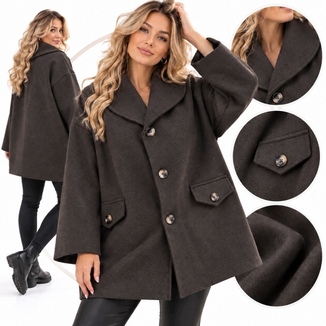 5945 Kabátek dámský elegantní volný s ozdobnými knoflíky černý 54 56 7xl