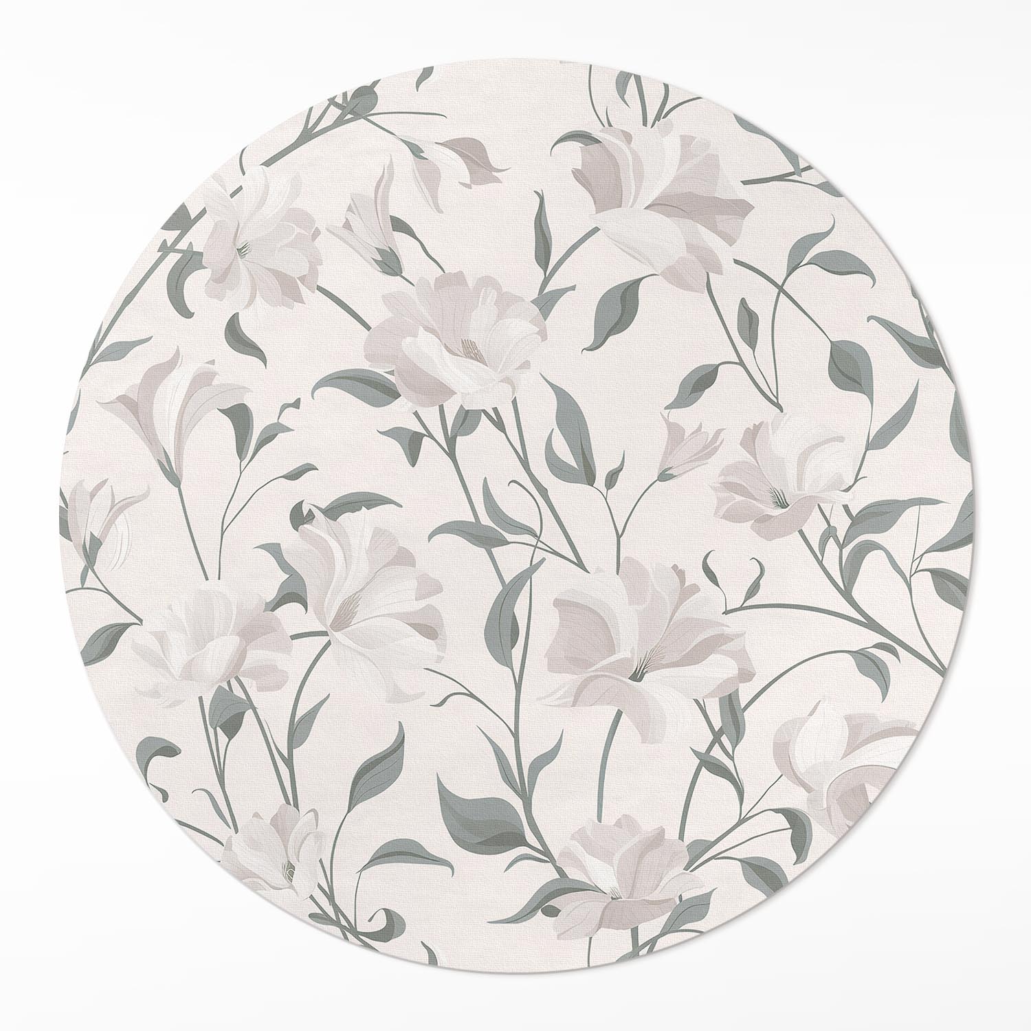 Kulatý Koberec Vinylový Decentní krásné květiny rostliny v boho stylu ⌀ 60 cm