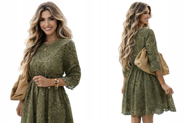 Sukienka Boho Subtelna Sukienka Koronka Gipiura Sukienka Bawełna 909