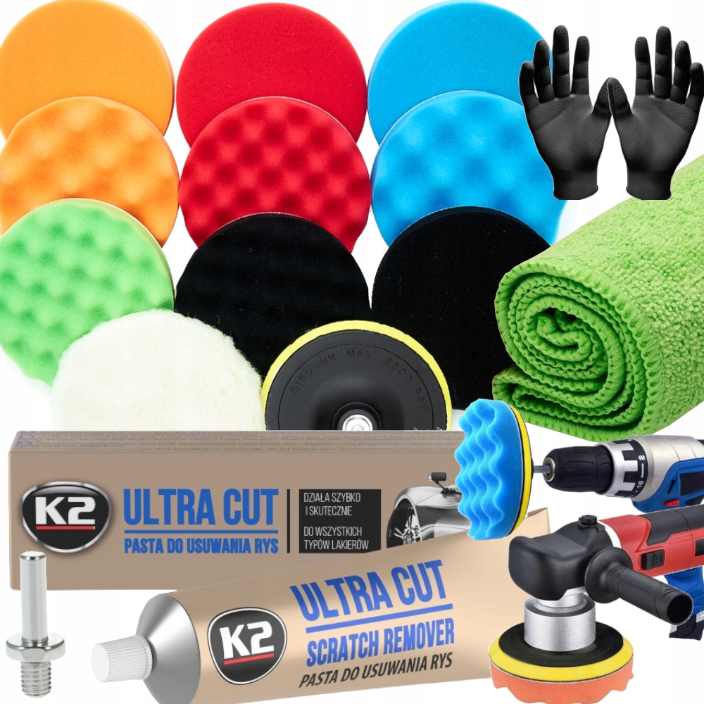 K2 Ultra Cut Pasta Polerska Zestaw Gąbek Do Polerowania Usuwania Rys