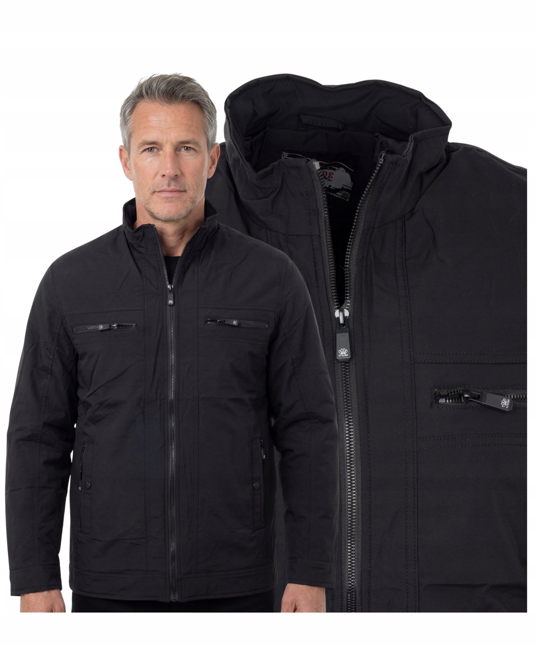 Kurtka męska Przejściowa kieszenie jesienna klasyczna Czarna L