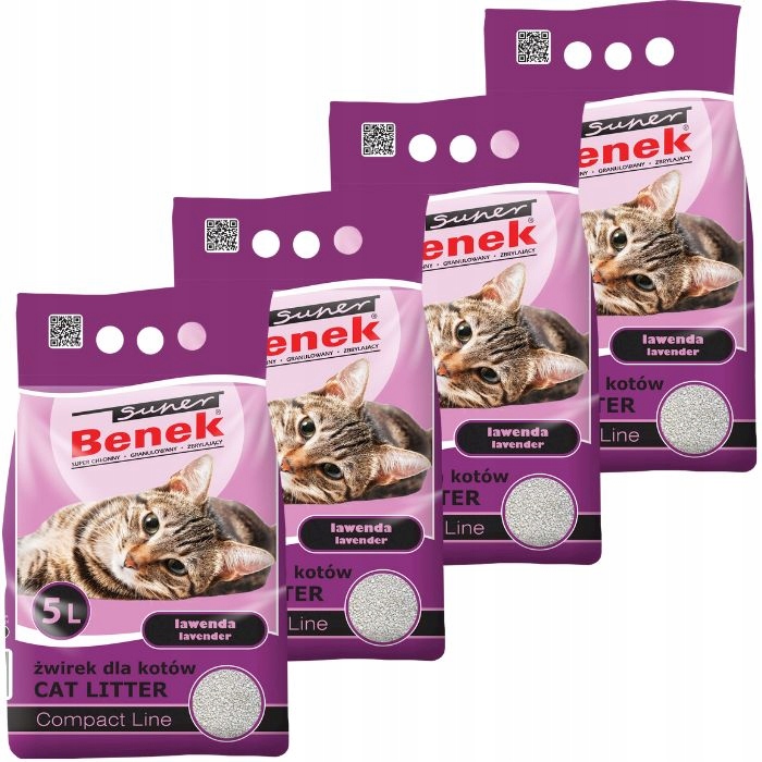 Benek Compact Lawenda Żwirek bentonitowy 4 x 5L