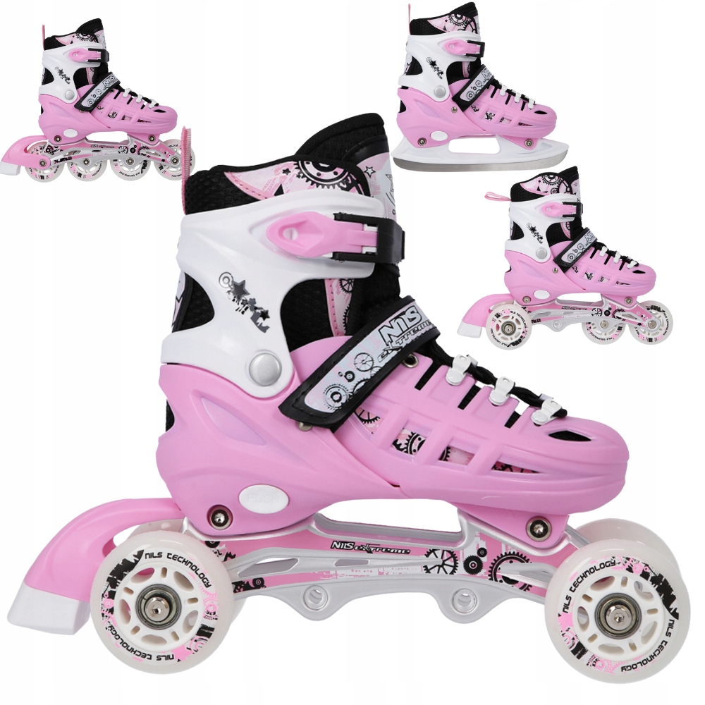 4w1 Łyżworolki Rolki Wrotki Dla Dziewczynki Rekreacyjne Regulowane 35-38