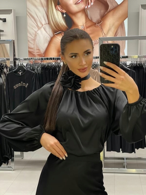 Košile Černá Saténová S Šerpem 1030 Lalous vel L