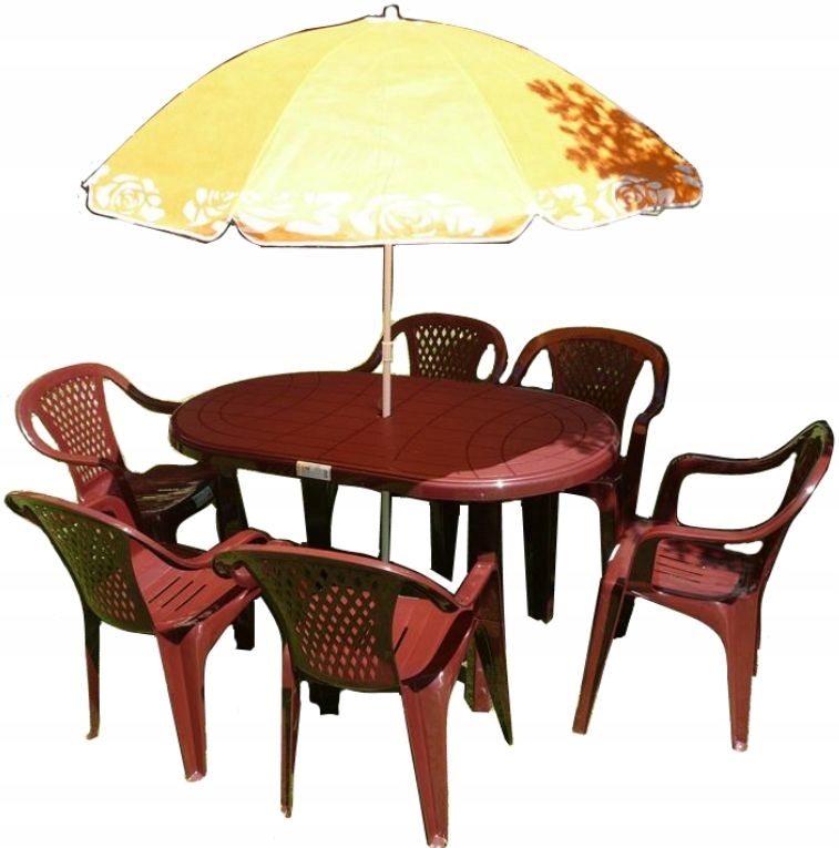 MOCNY ZESTAW 6+1 STÓŁ KRZESŁA +PARASOL OGRÓD BORDO