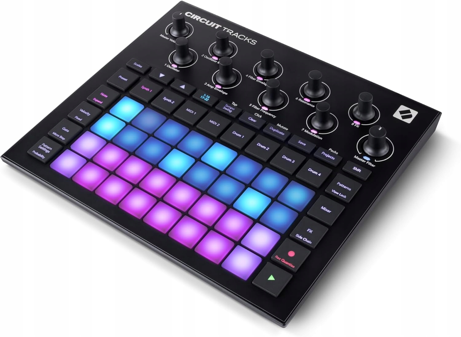 Novation Kruhové stopy Groovebox Sekvencer Syntezátor MIDI bicí