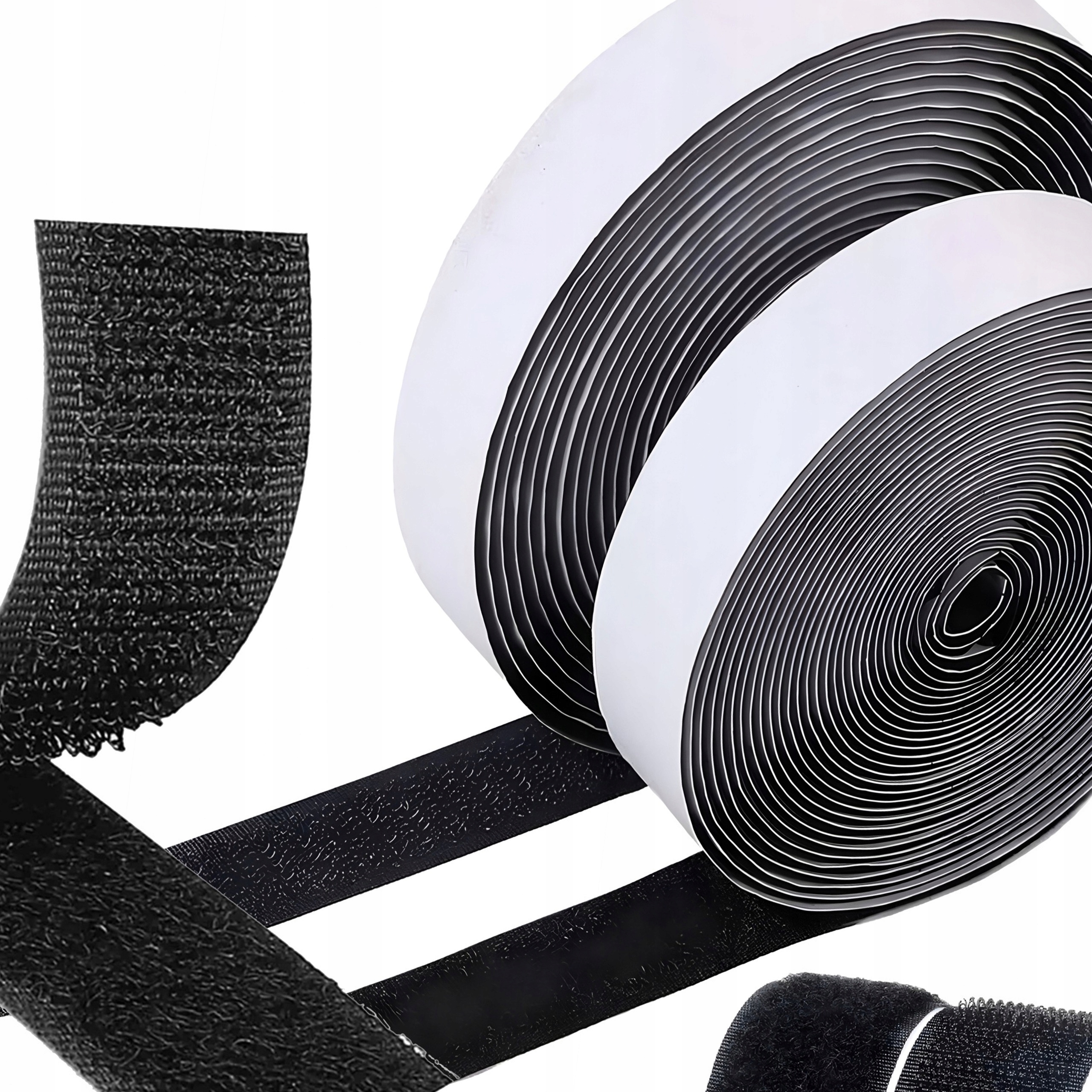 TAŚMA RZEP CZARNA ROLKA Z KLEJEM SAMOPRZYLEPNYM MOCNA KOMPLET 20mm 4,99mb