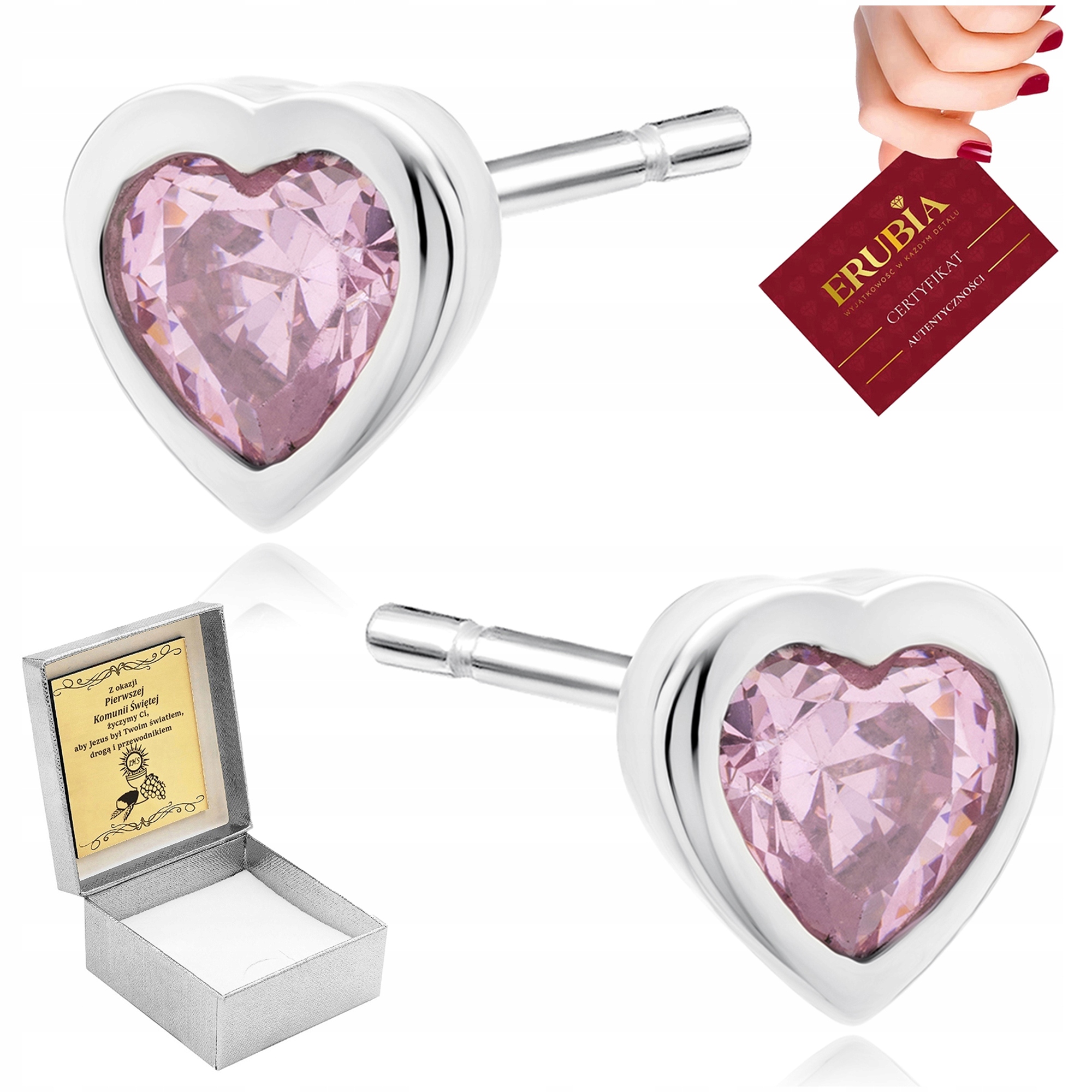 Stříbrné Náušnice Srdce Ryzost 925 Zirkon Růžová Pro Dívku Gravírování