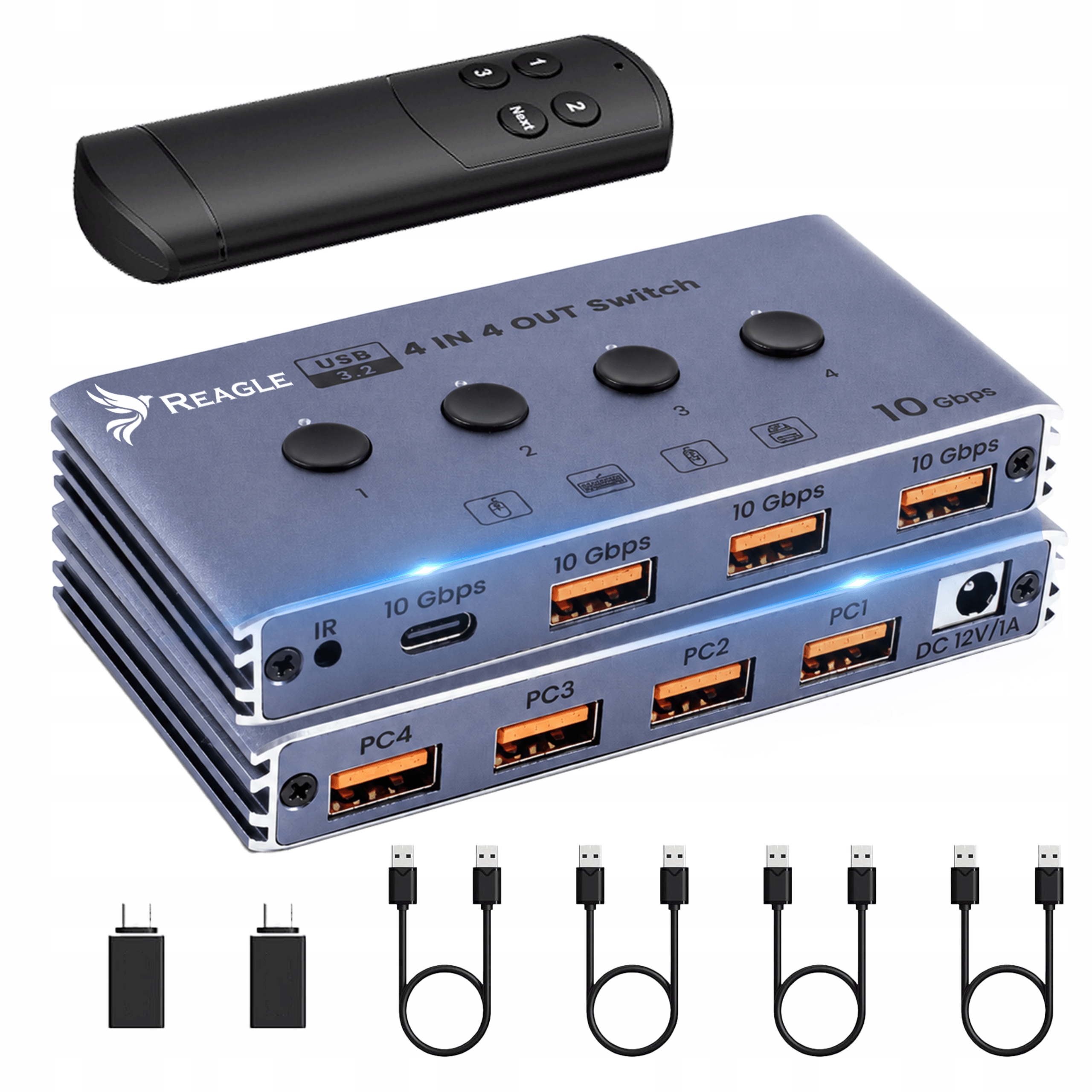 Switch Usb 3.2 10Gbps Kvm 4x4 Pilot 4 Porty Usb Hub Adaptér