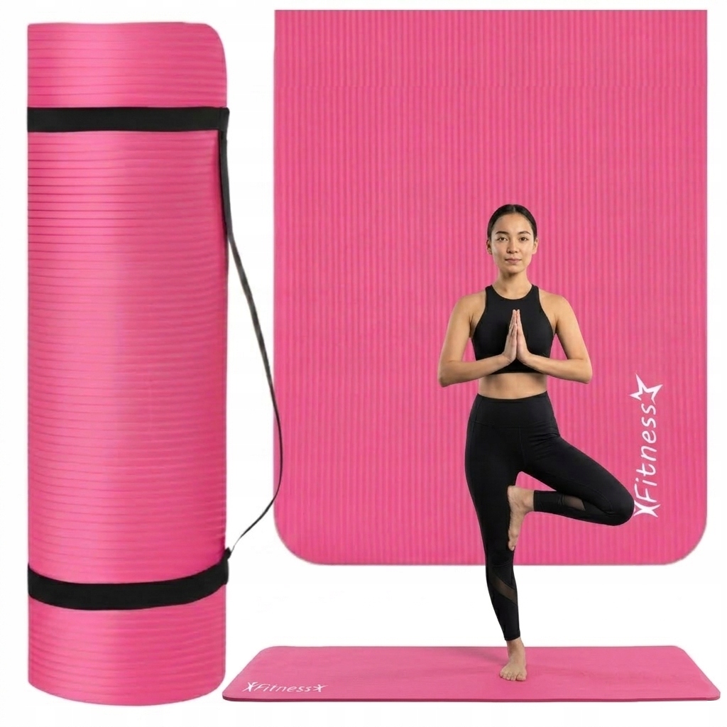 Mata do ćwiczeń fitness joga gimnastyczna 190x61x0,8cm różowa wodoodporna