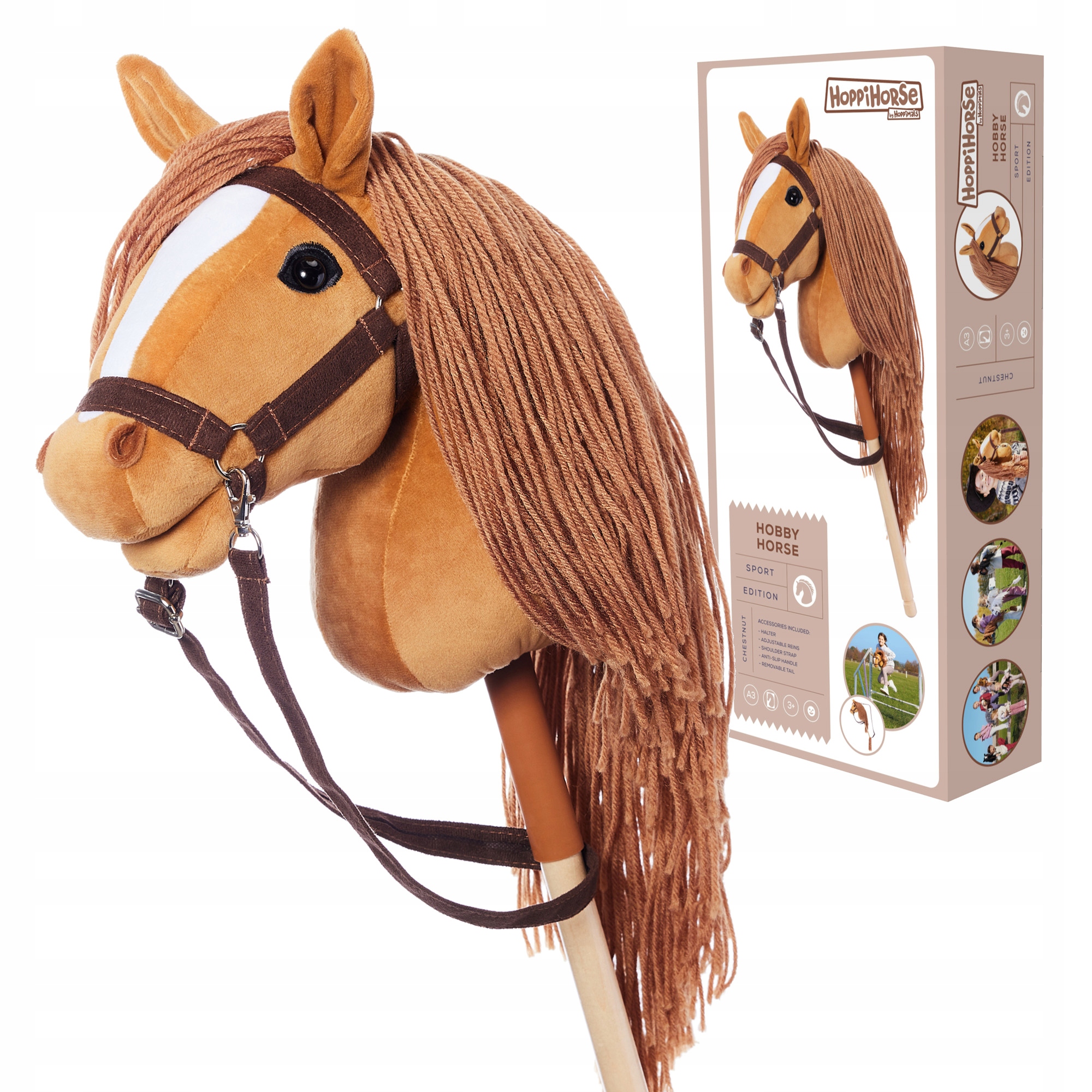 Hobby Horse A3 Koń na kiju Hoppihorse kasztan| zestaw akcesoriów