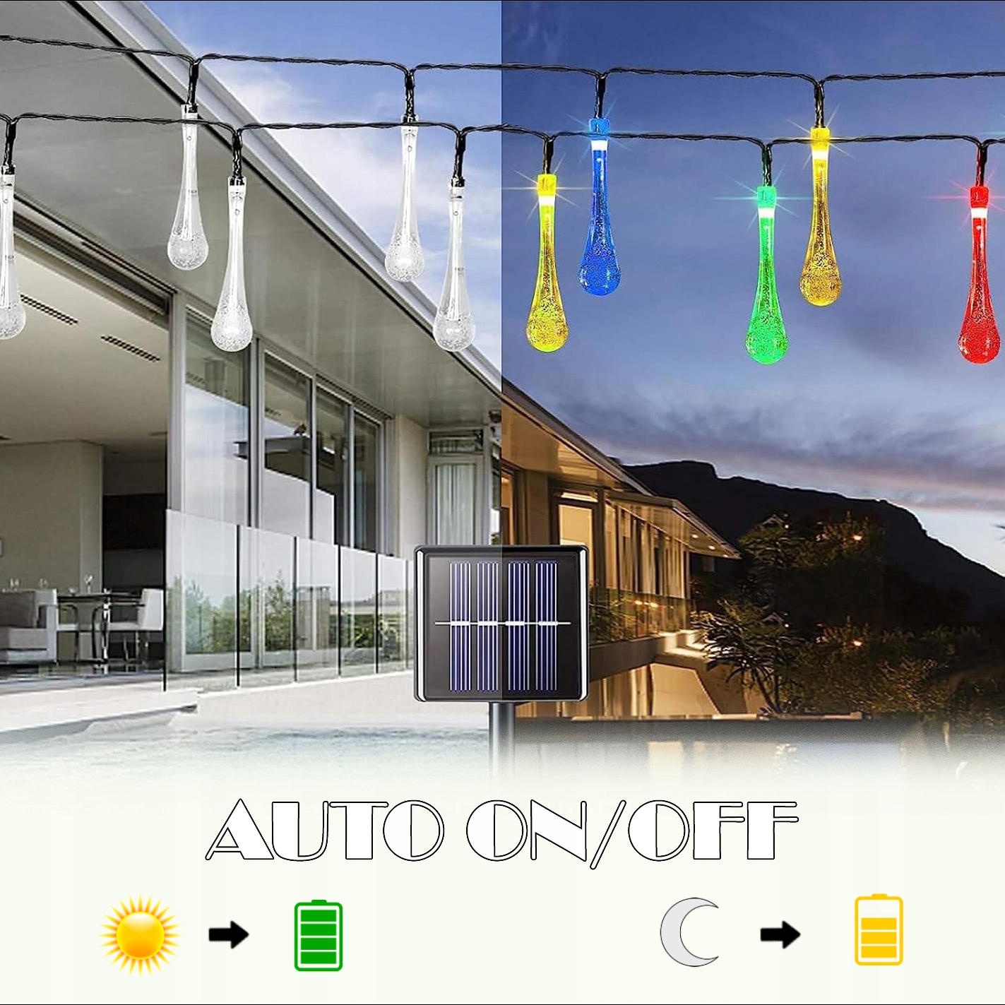 GIRLANDA SOLARNA OGRODOWA KROPLE 30 LED 6,5M Lampki Solarne Ogrodowe Lampy Średnica kuli 8 cm