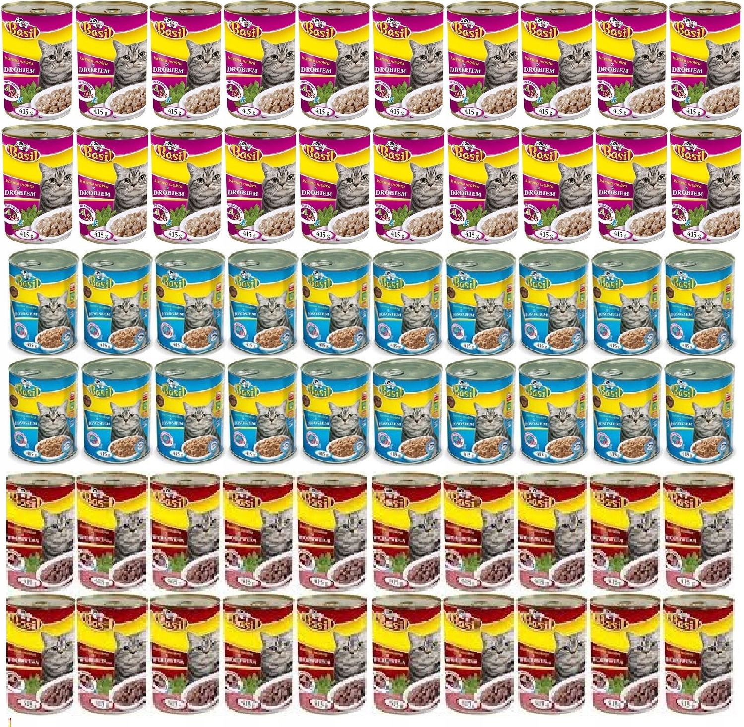 Krmivo mokré Basil 415 g pro kočky MIX 60ks konzerva