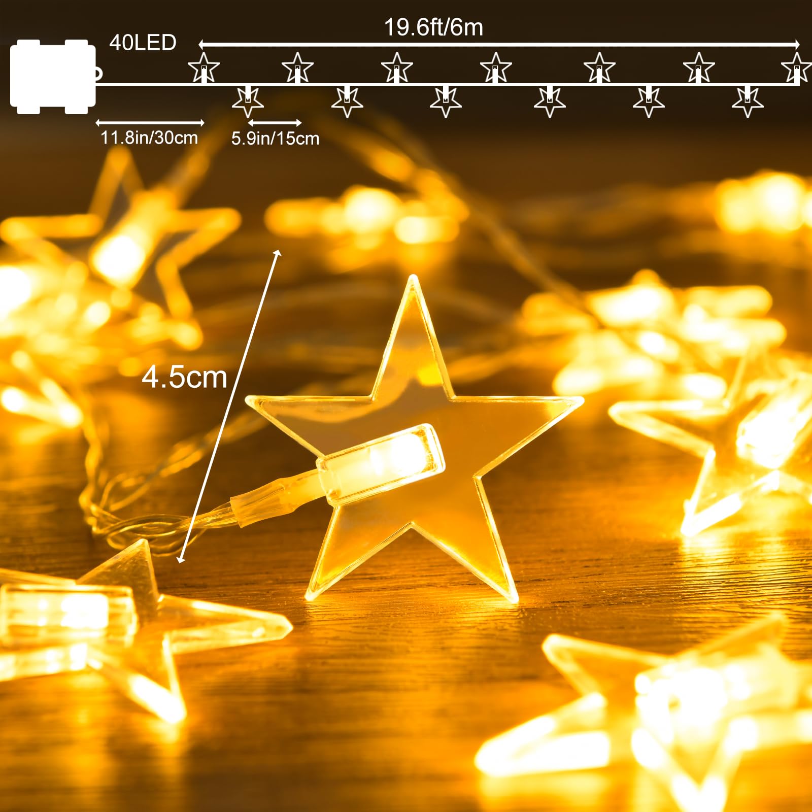 ISISYU LAMPKI GWIAZDKI GIRLANDA ŚWIĄTECZNA NA BATERIE WODOODPORNE 40LED 6M — miniatura 5