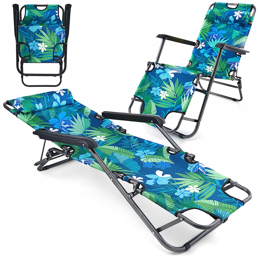 Leżak Plażowy Fotel Ogrodowy Soprato Składany Hawajskie Kwiaty 2W1
