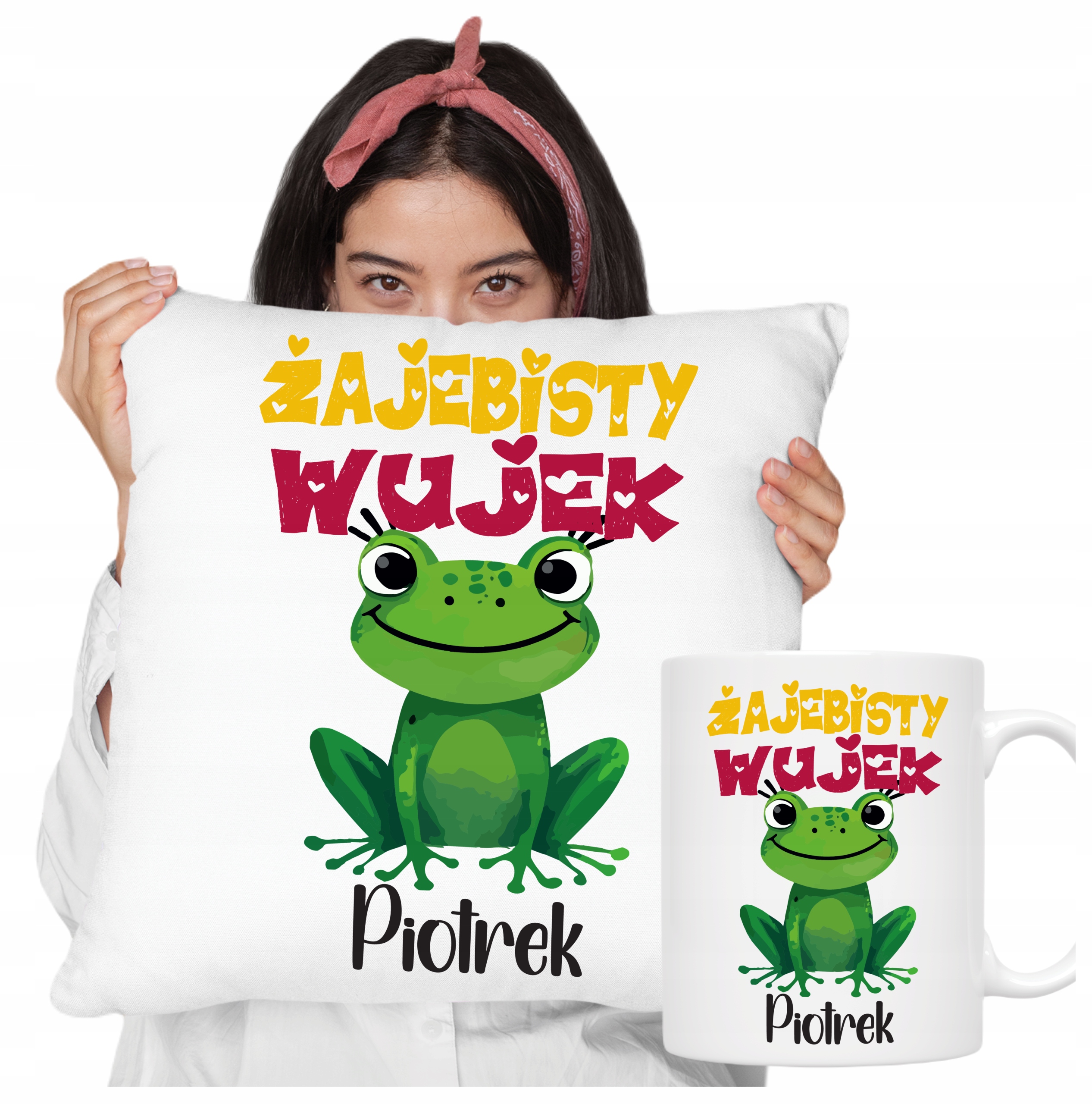 dla Wujka zestaw Poduszka Kubek Żajebisty Wujek dowolne imię