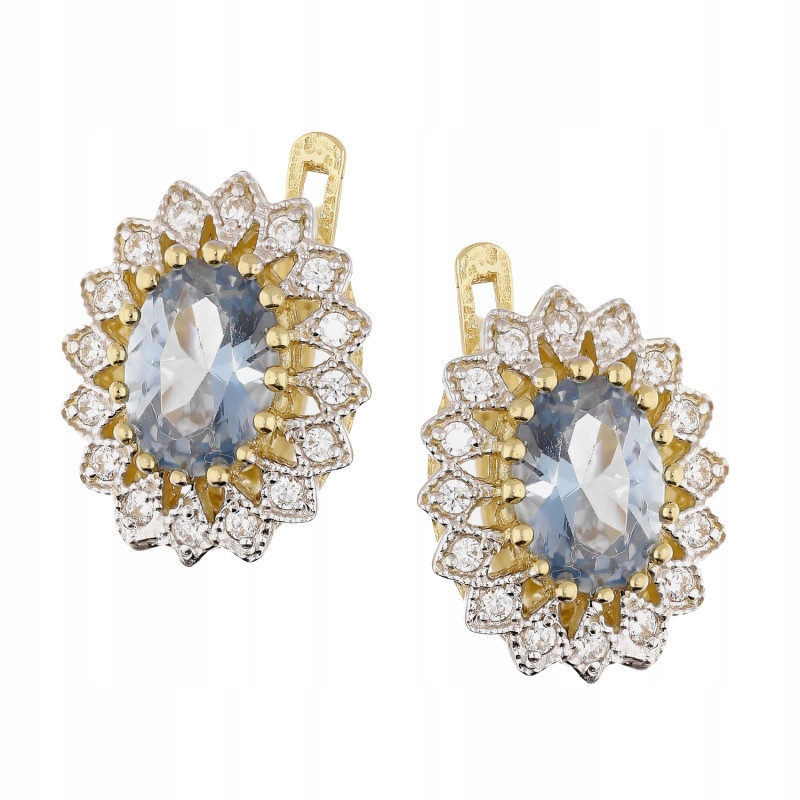 ženské zlaté náušnice 585 elegantní design s akvamarínem pro maminku 5.11 g