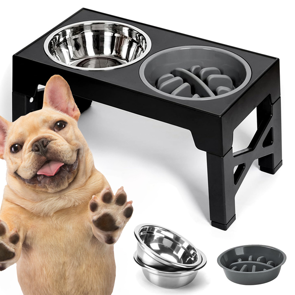 Levně Miska Pro Psa Na Stojanu 2V1 S Nastavitelnou Výškou Zpomalující Jídlo