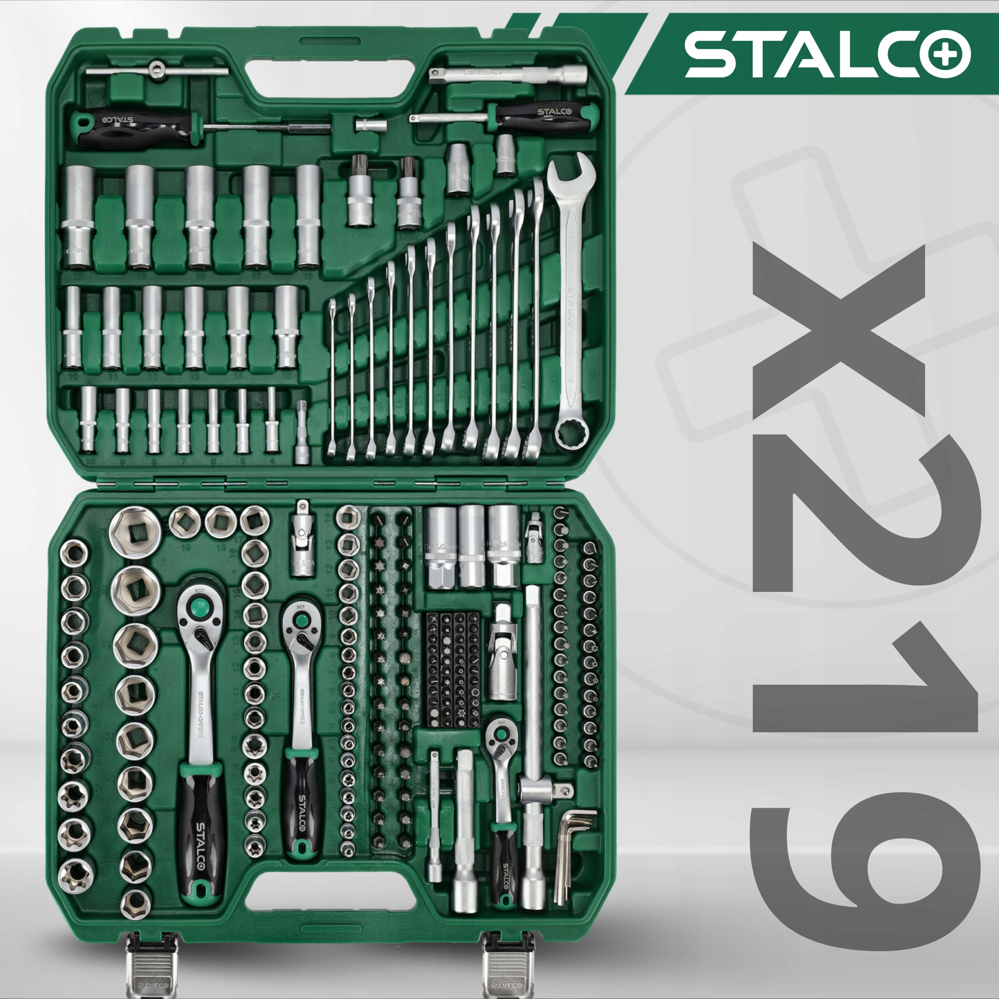 Stalco zestaw kluczy nasadowych i płasko oczkowych, 219 elementów S-54005