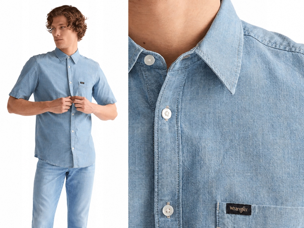 Wrangler pánská letní džínová košile modrá s krátkým rukávem Košile Indigo XL