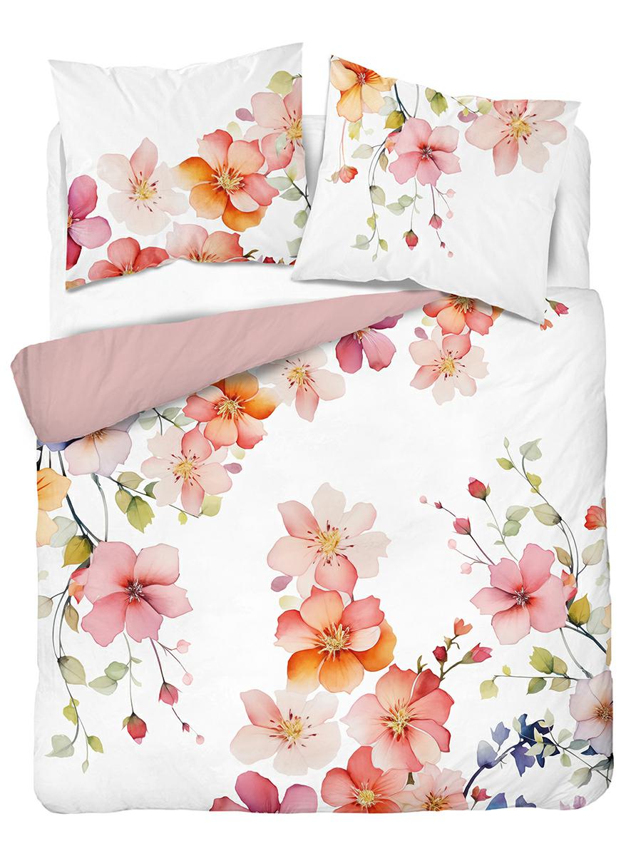 Povlečení 220x200 bílo-růžové oboustranné s pastelovými květy Floral Elegance