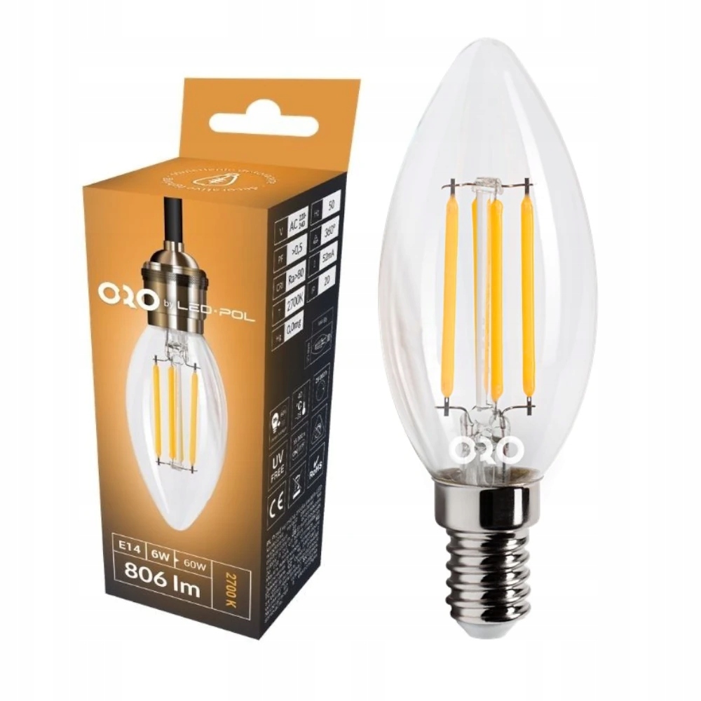 

Żarówka Led E14 6W 2700K 806lm świeczka filament