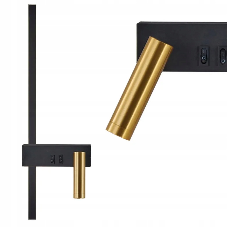 Lampa Ścienna Kinkiet Pionowy Led Reflektor Czarny Złoty Prawy