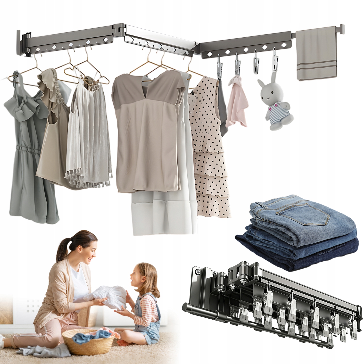 Levně Nástěnný Věšák Na Oblečení Skládací Kovový Do Koupelny Balkon Sklep