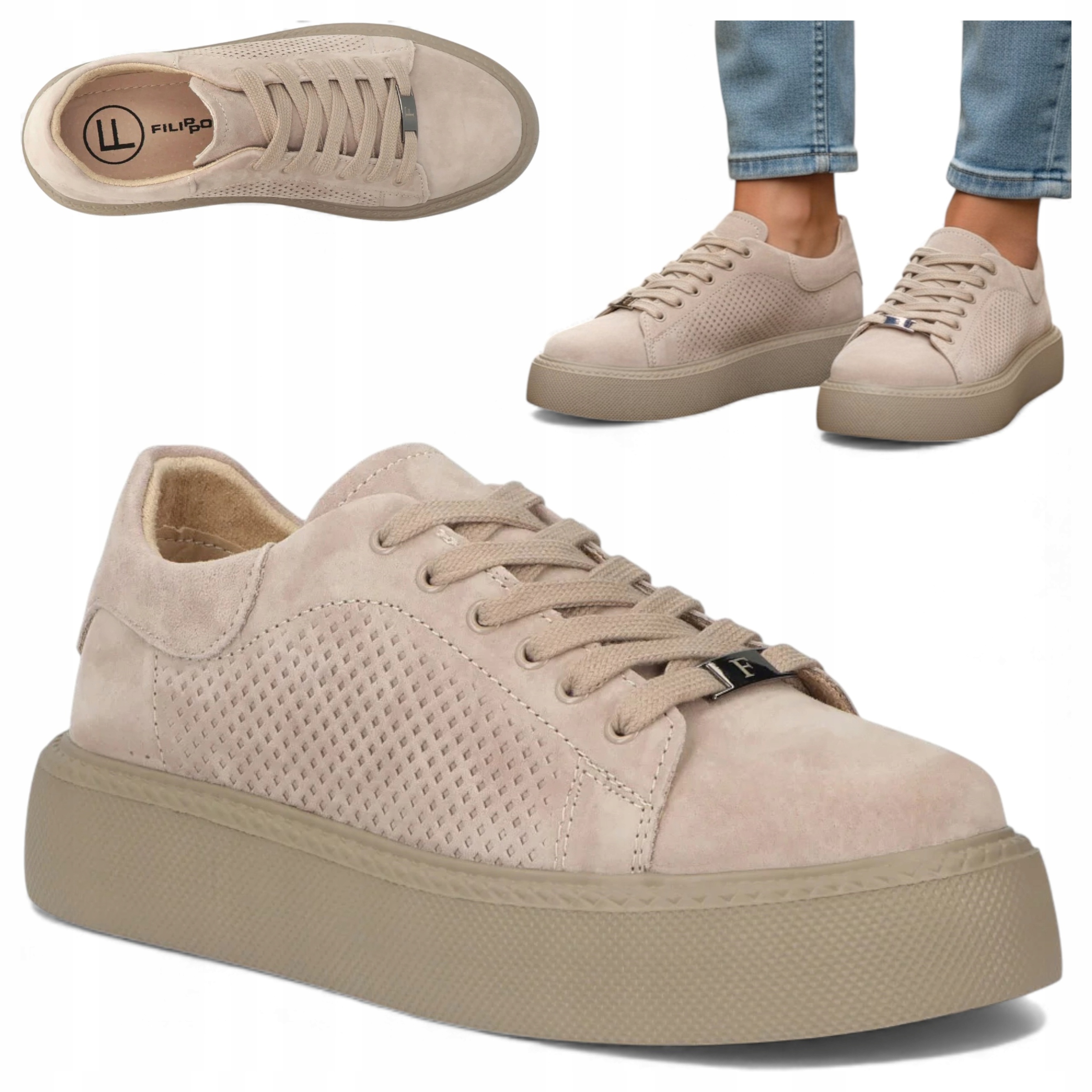 Dámské polobotky z kůže 39 Filippo Semišové tenisky na silné podrážce