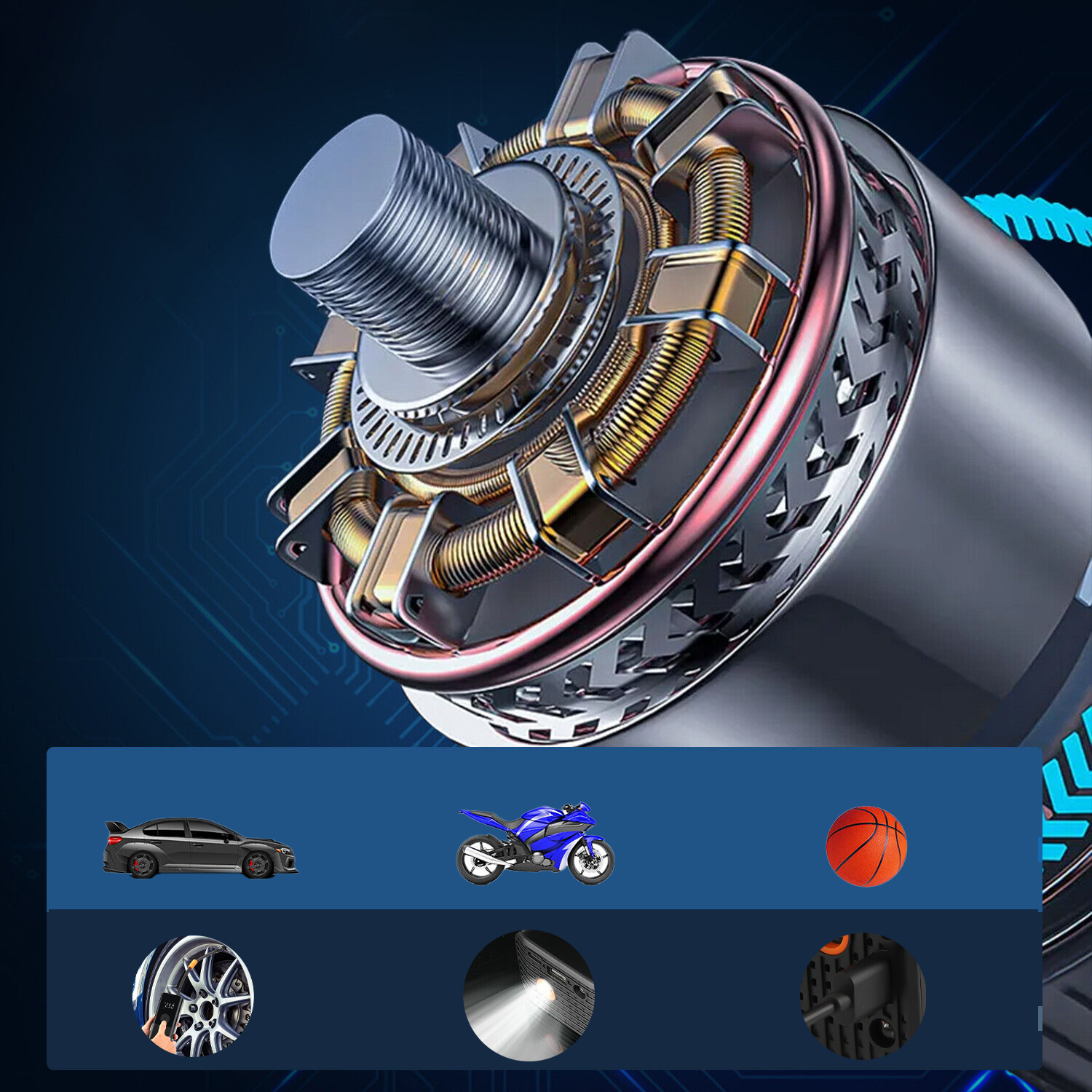 PRZENOŚNY KOMPRESOR SAMOCHODOWY LCD ELEKTRYCZNA AKUMULATOROWY POWERBANK LED Marka bez marki