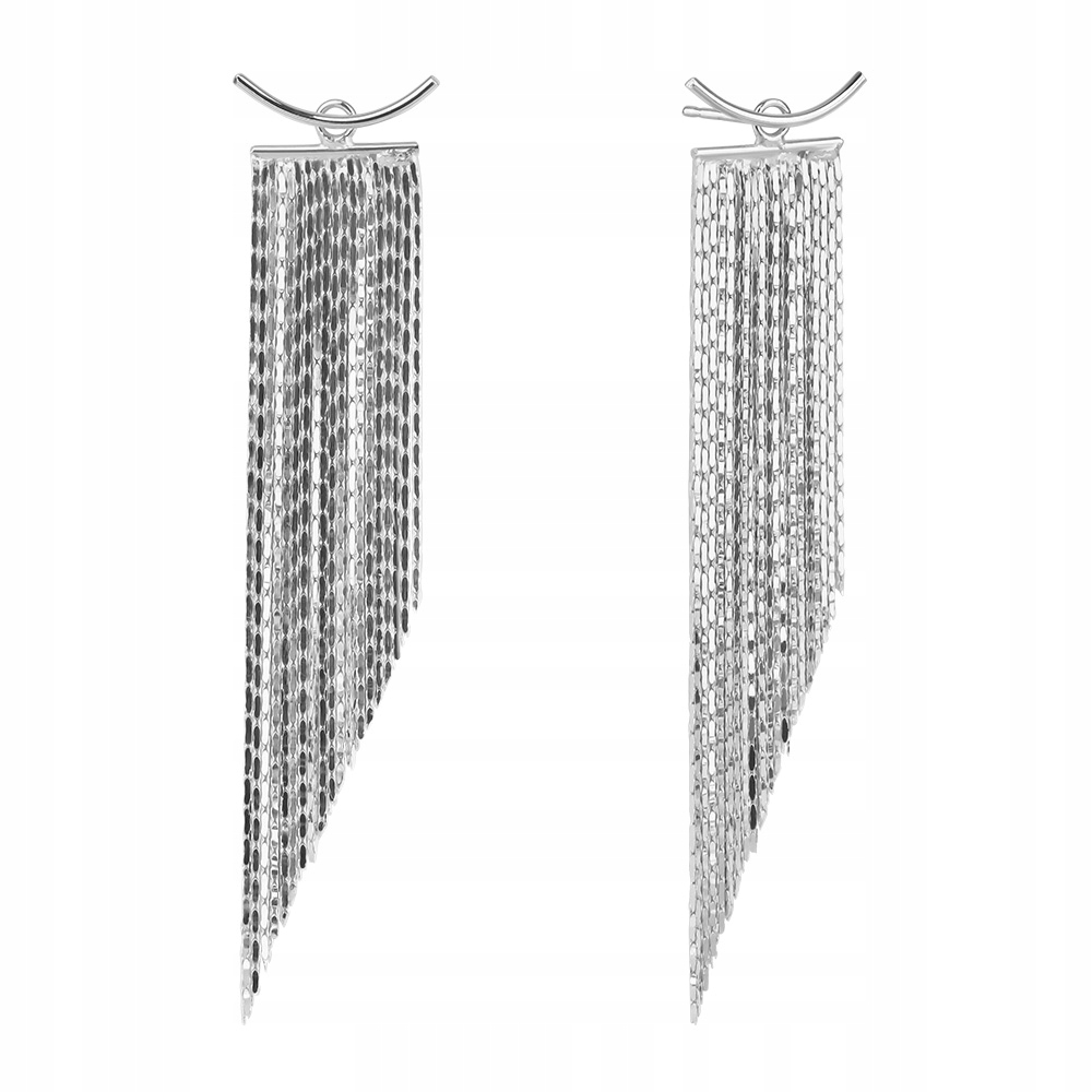 Kolczyki Srebrne Wiszące Długie Łańcuszki Duże na Imprezę Srebro 925 Sadva