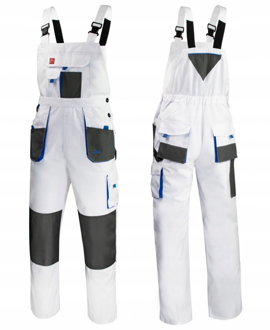 Ogrodniczki Ochronne Robocze Białe Malarskie Spodnie Na Szelkach XL 52