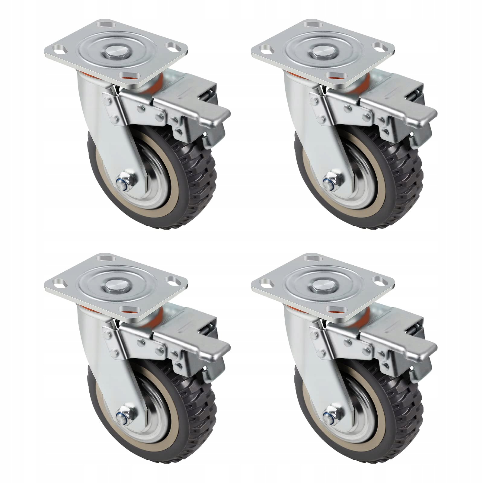 Otočná kolečka 150 mm, 4 ks s brzdou, 1600 kg, ocel a plast