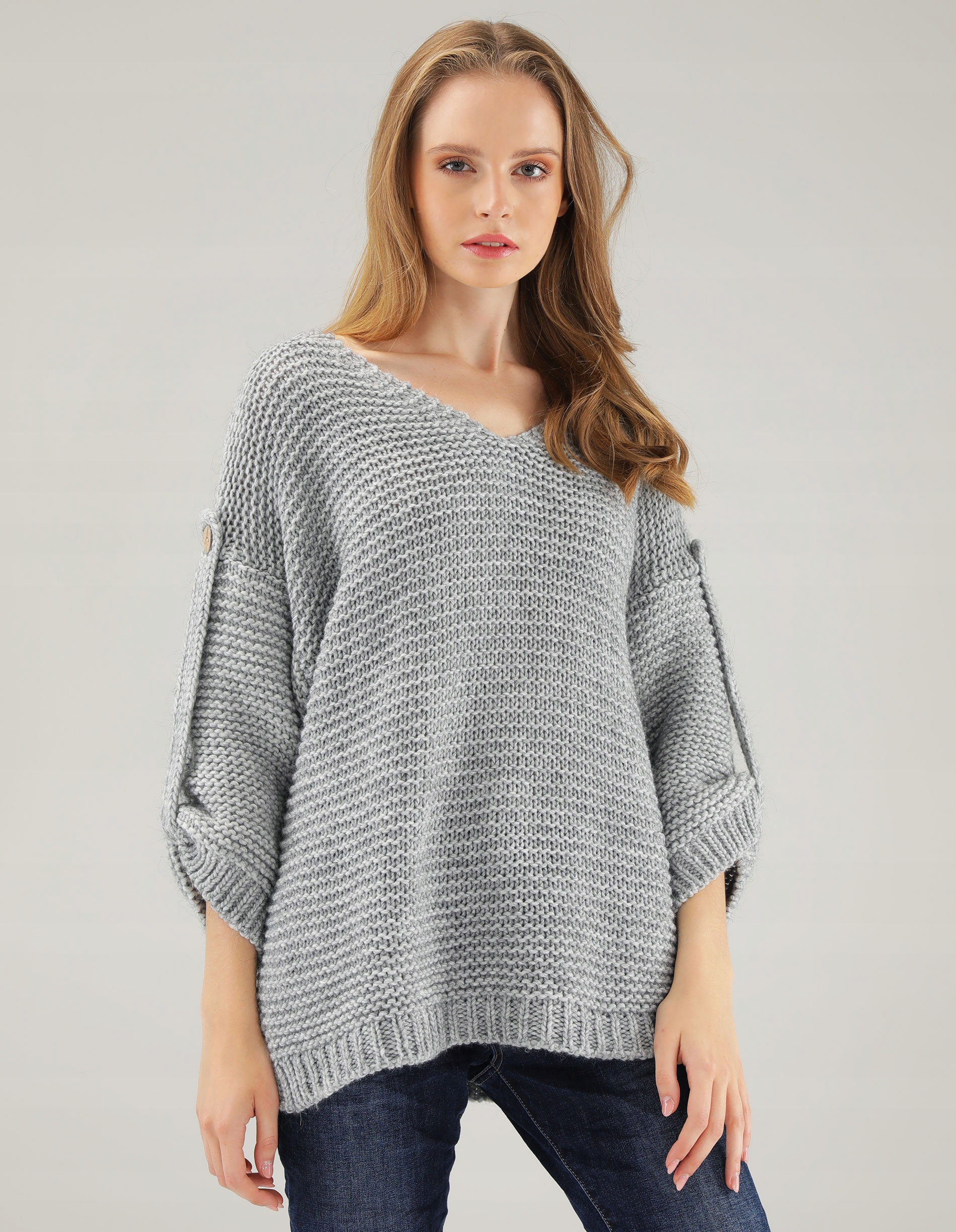 Unisono 207-1260 Szary Sweter Z Wełną R.u