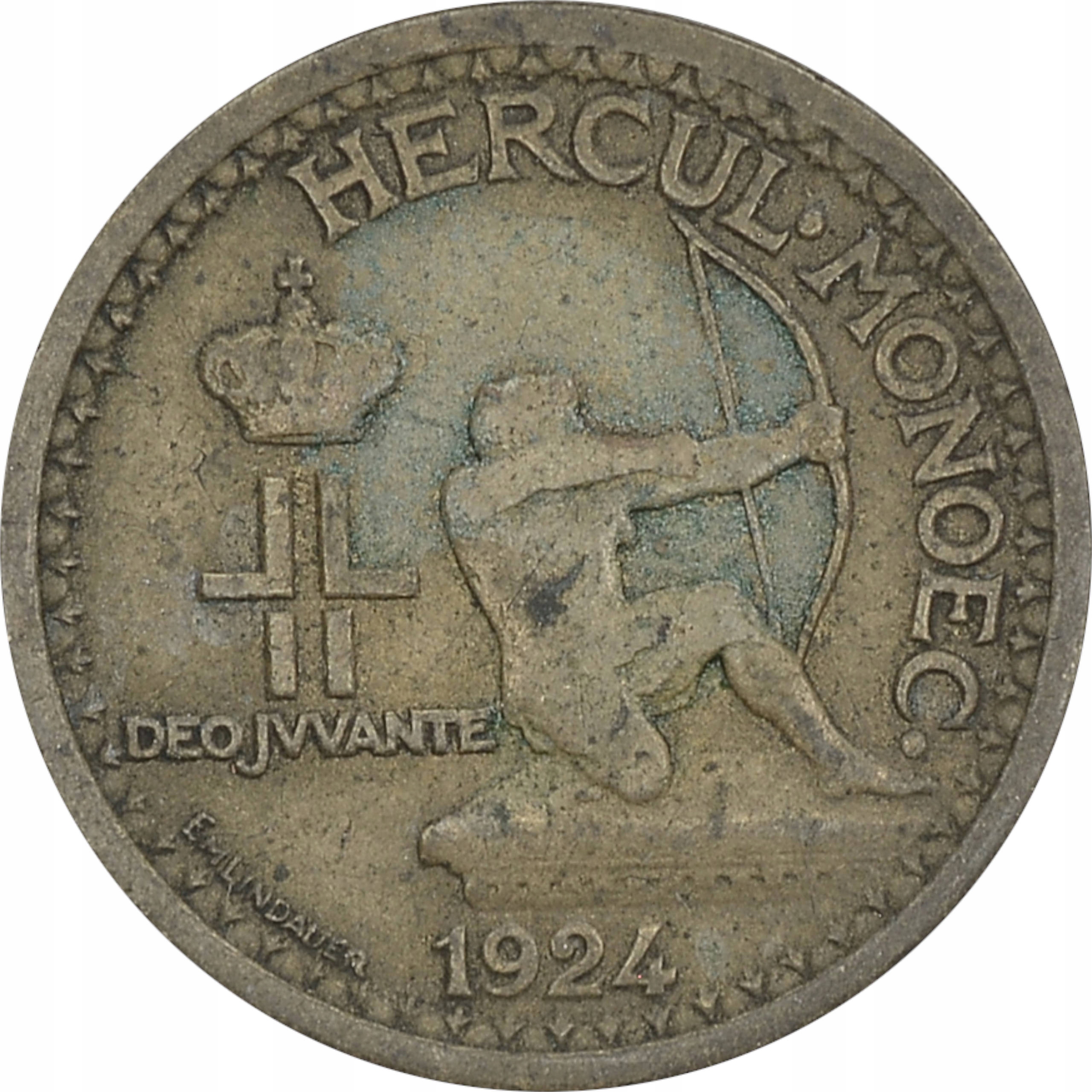 10.MONACO, LUDWIK II, 50 CENTIMÓW 1924 rzadsza