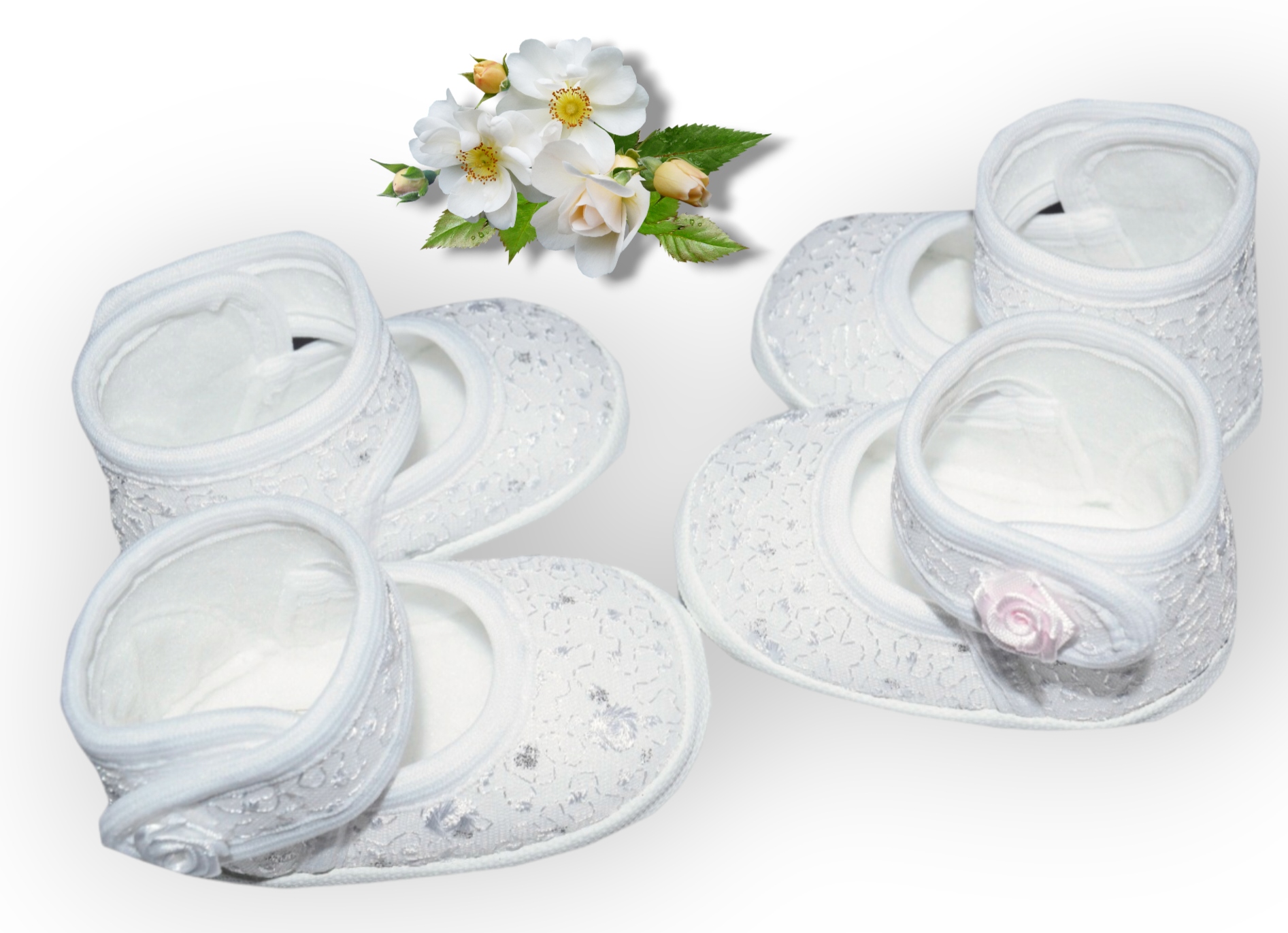 BALERINKI KORONKOWE na rzep Buciki do CHRZTU 12 cm