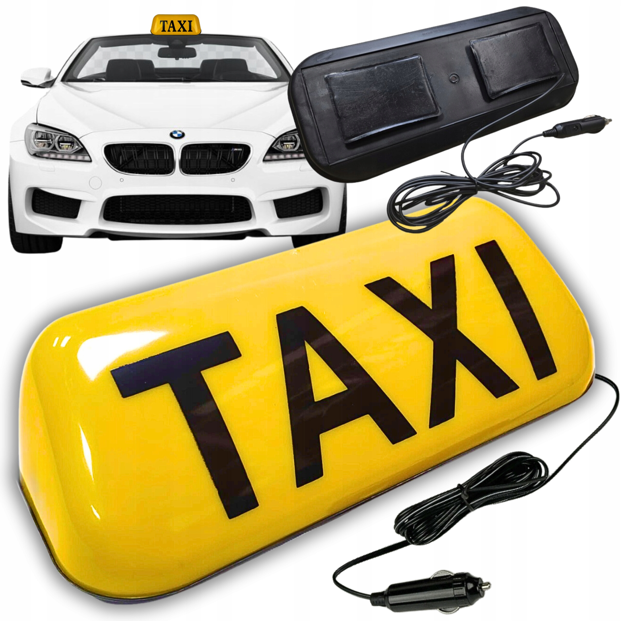 LAMPA TAXI NA MAGNES ŻÓŁTA KOGUT SYGNALIZATOR DUŻA Z WTYCZKĄ DO 180 KM/H