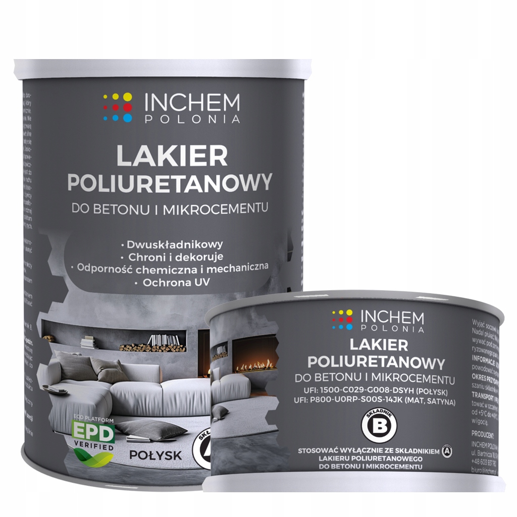 Lakier poliuretanowy do betonu A: 800ml B: 150ml Połysk